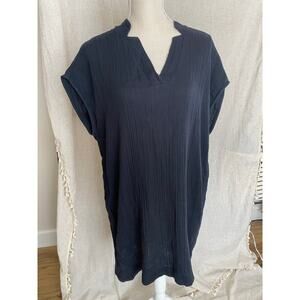 Lou & Grey 100% Cotton Black V Neck Mini Dress Size Small